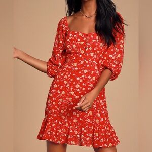 Lulus Red Floral Dress